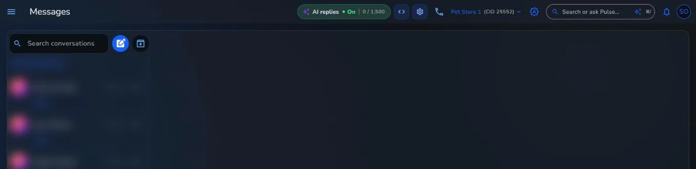 Messages with the AI replies switch turned on and the monthly count