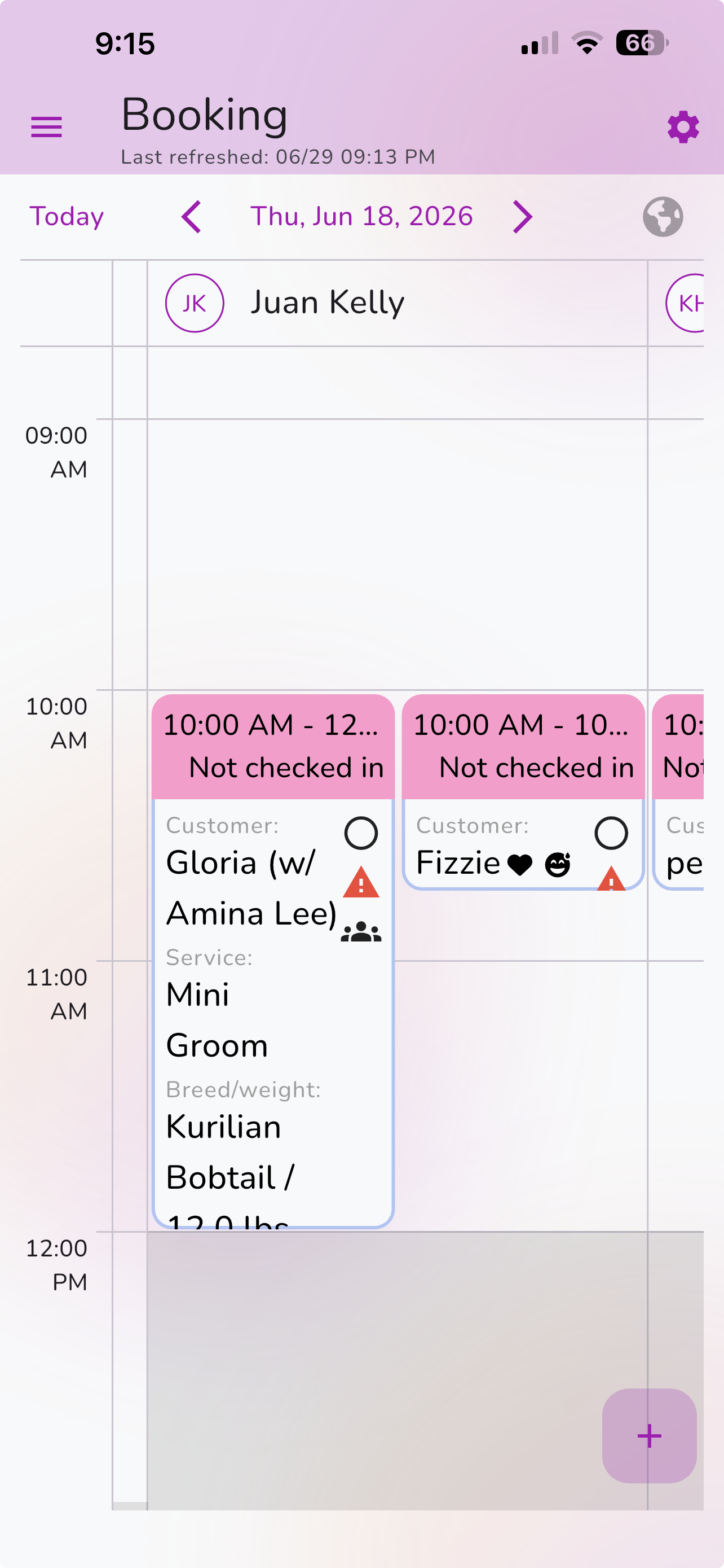 Franpos Pulse booking calendar with grooming appointments